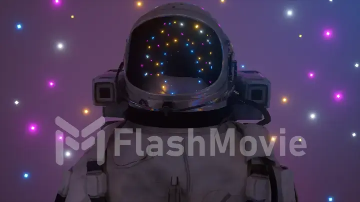 Astronaut surrounded by flashing neon lights. Music and nightclub concept. 3D illustration