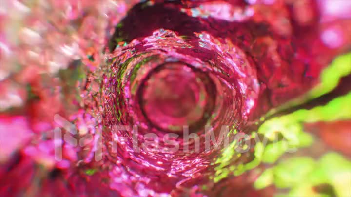 Swirling water funnel in neon lighting. Round water tunnel. Pink color. 3d animation of a seamless loop.