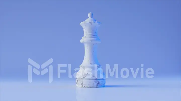 Game concept. White marble chess queen on a blue background. 3d illustration