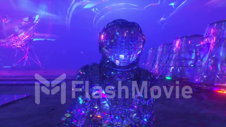 Neon background. Purple and blue neon background appears and disappears. Bright vibrant neon background. Technological space. Room. 3d animation
