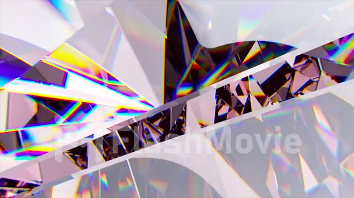 Iridescent facets of a white diamond. Dispersion. White pink color. 3d animation of a seamless loop.
