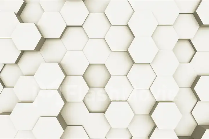 Random waving motion abstract background from hexagon geometric surface loop: light bright clean minimal hexagonal grid pattern, canvas in pure wall architectural white. 3d illustration