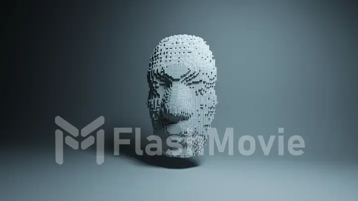 Human face emergence, building head from cubes, artificial intelligence concept, abstract 3d illustration