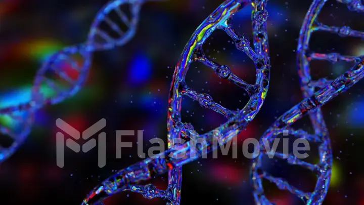 Abstract DNA on a dark background. The DNA hologram glows and shimmers with iridescent colors. Science and medicine concepts. 3d illustration