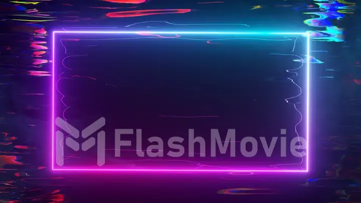 A bright neon frame shimmers with a neon spectrum against a water background. 3d illustration