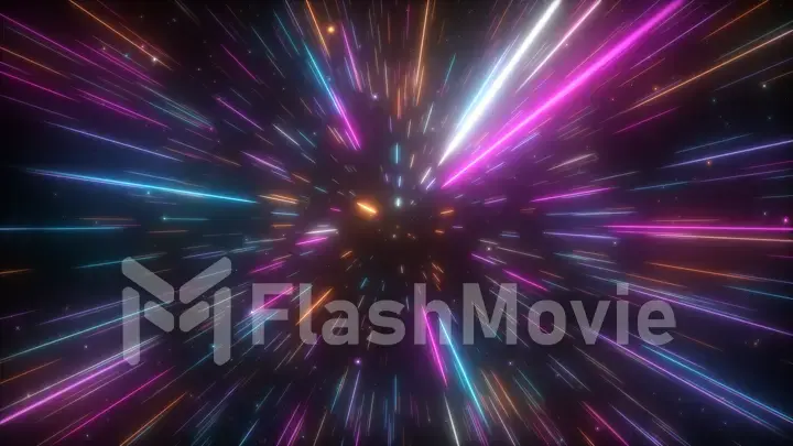 Cosmic hyperspace background. Speed of light, neon glowing abstract rays and stars in motion. Moving through stars. 3d illustration