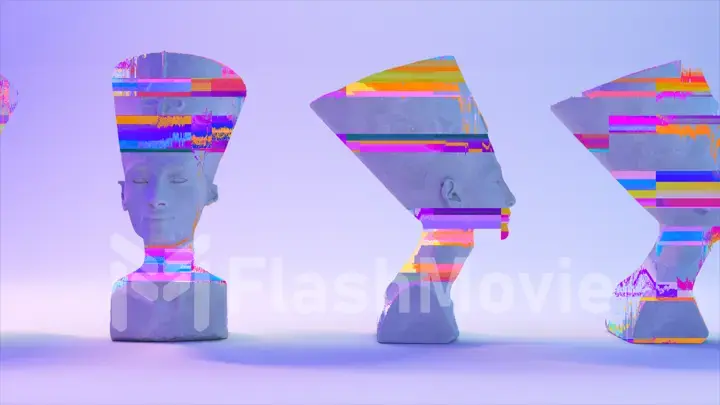 Glitch of Nefertiti head on light background. 3d illustration