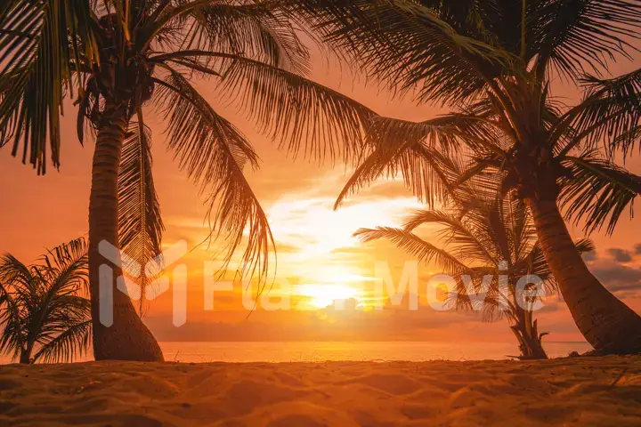 Stunning cinematic sunset over the Andaman Sea on a cloudy day. Sunset on phuket island in thailand from karon beach.