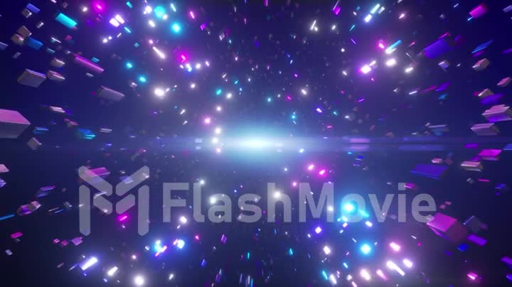 Abstract three-dimensional space. Different cubes in move in space. Moving background. Seamless Loop 4K animation