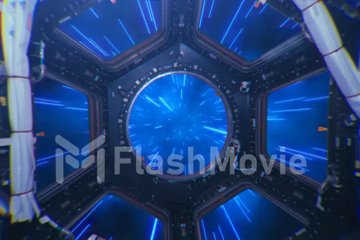 Abstract hyper jump in outer space on a spaceship view from the window 3d illustration, element finished by NASA