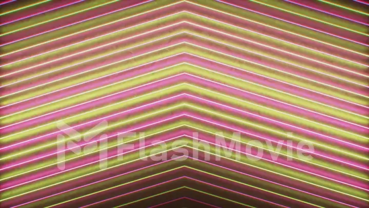 Abstract pointing arrows from lines on black background. 3d illustration. Neon sign lines on black background. Abstract of neon colored arrows moving.