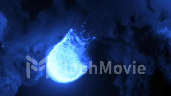A raging fireball of magical blue color in a confined space with thick clouds of smoke and bright flames. 3d illustration