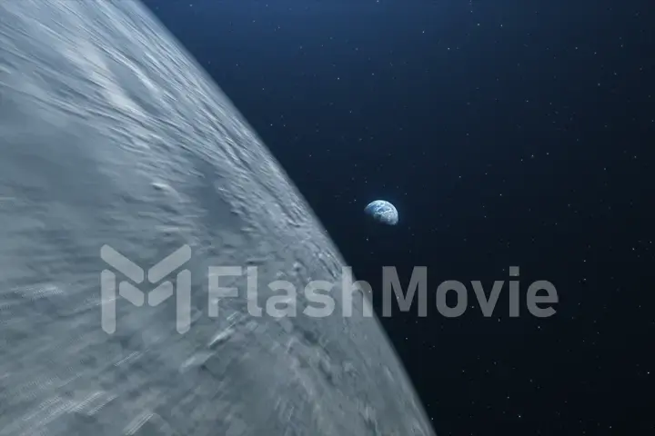 A beautiful flight in space to the Earth from the moon 3d illustration