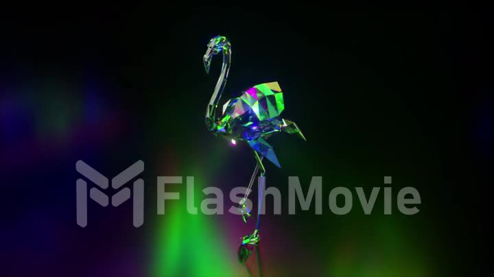 Collection of diamond animals. Walking Flamingo. Nature and animals concept. 3d animation of a seamless loop. Lowpoly.