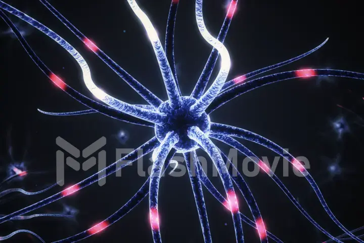 Neurons in the brain Electric impulse transmission 3d illustration