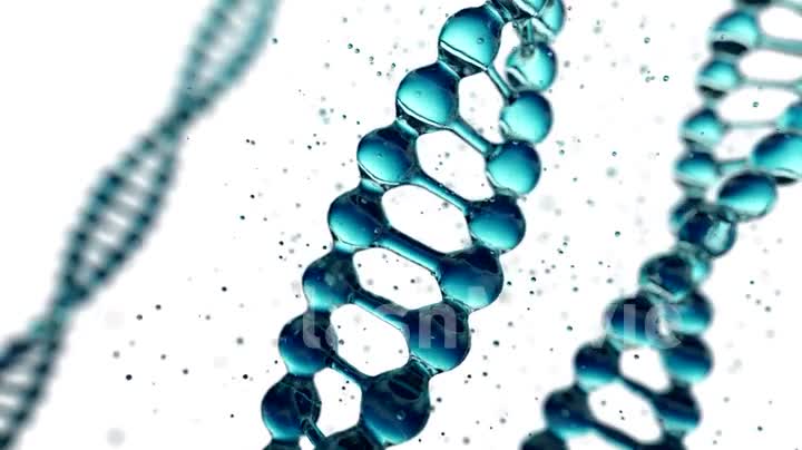 DNA molecule in water on isolated white background. Seamless loop 3d render