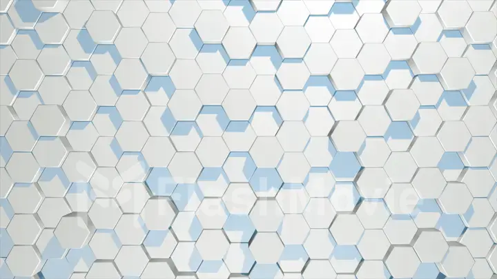 Abstract background of moving hexagons in random order 3d illustration