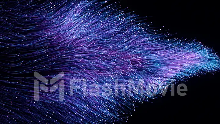 Abstract orange particles of optical fiber 3d illustration