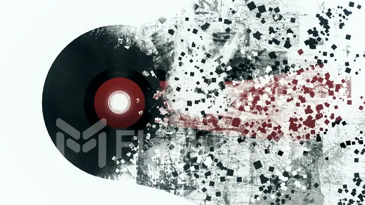 Burst music sign. Vinyl disk explosion, Hot music, illustration