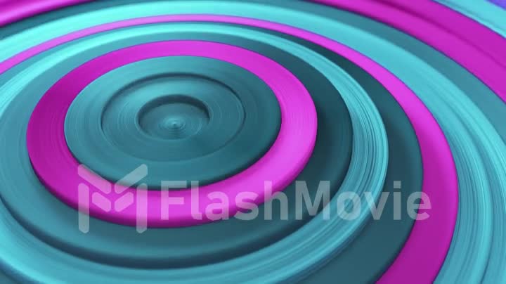Abstract pattern of colorful circles with offset effect. Pink blue rings animation. Abstract creative background. Seamless loop 4k 3d render.