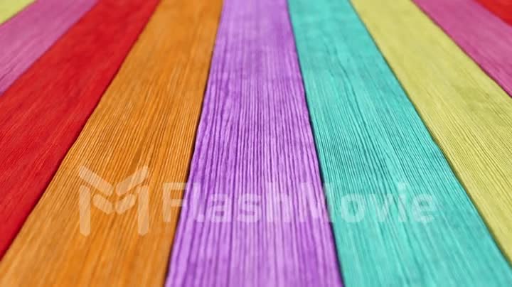 Old wood plank rainbow background with depth of field. Seamless loop 3d render