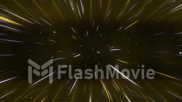 Hyperspace jump in outer space with a grid. The speed of light. Light from the stars passing by. 3d animation of a seamless loop.