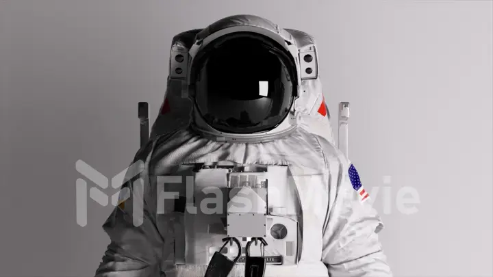 The head of an astronaut on a white background. Lighting is changing. Helmet. Dark and light. Shadows on the wall