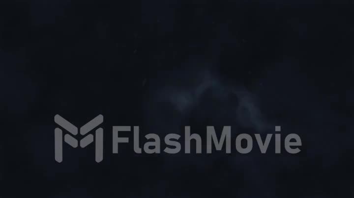 Brightly sparkling lightning breaks through the dense storm clouds in the night. Epic flash of lightning in the sky in the rain. Rain spray fly into the camera. Seamless loop 3d render