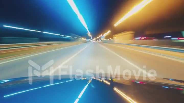 Time lapse of driving a car in the city at night