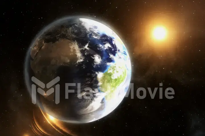 Our earth in cosmos and bright sun. 3d rendering