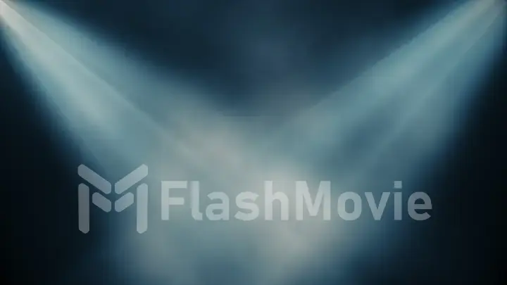 Bright colorful spotlights shine into the scene in smoke, concert background. 3d illustration