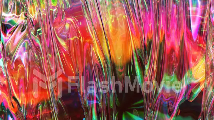 Folds on the surface of a transparent iridescent fabric. Pink yellow color. Texture. Close-up. 3d illustration