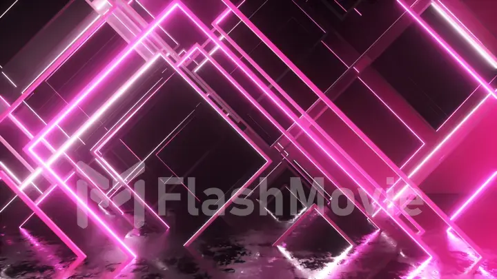 Movement of glass neon blocks. Modern ultraviolet lighting. 3d illustration