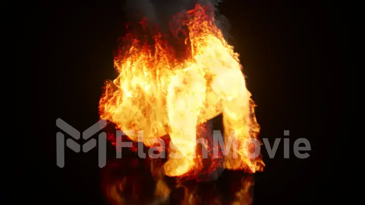 Burning Collection. Fire takes the form of animals. Running gorilla. 3d Illustration