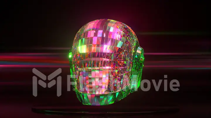 The diamond helmet on a dark abstract background. Neon lighting. 3d Illustration