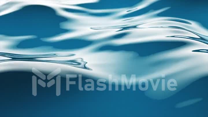 Beautiful blue water surface. Abstract background 3d render with animation waving of waterline. Seamless loop 4k animation.