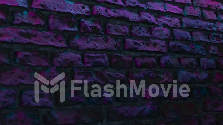 Empty brick wall with neon light, copy space. Light effect on a brick wall background. Modern light spectrum. Empty background.