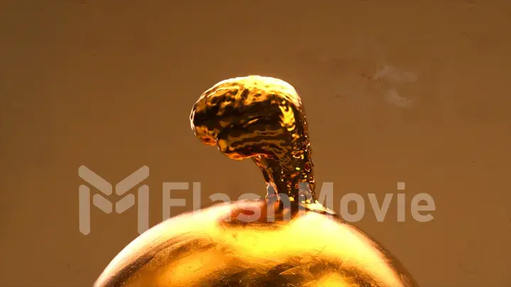 Abstract concept. The gold brain melts and spreads over the gold sphere. 3d illustration