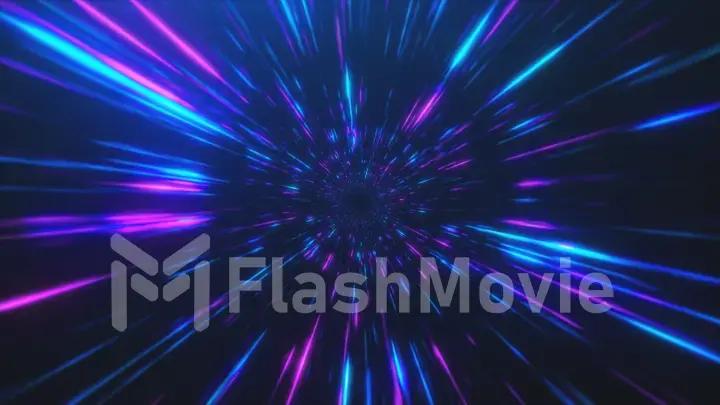 Abstract flight in retro neon hyper warp space in the tunnel 3d illustration