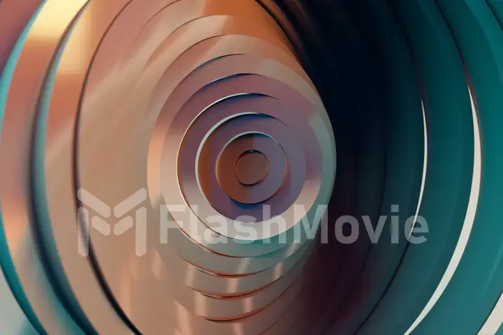 Abstract pattern of circles with the effect of displacement. Modern Teal orange light. Clean rings animation. Abstract background for business presentation. 3d illustration