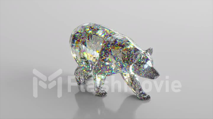 Diamond bear is walking. The concept of nature and animals. Low poly. White color. 3d animation of seamless loop
