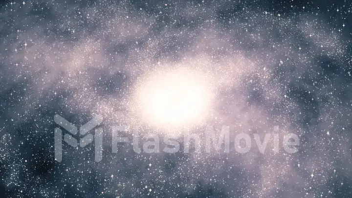 Space background. Camera is flying through the blue and magenta coloured nebula. The stars are everywhere around. 3d illustration