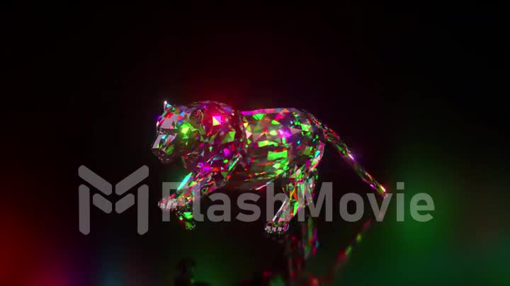 Collection of diamond animals. Running cheetah. Nature and animals concept. 3d animation of a seamless loop. Low poly