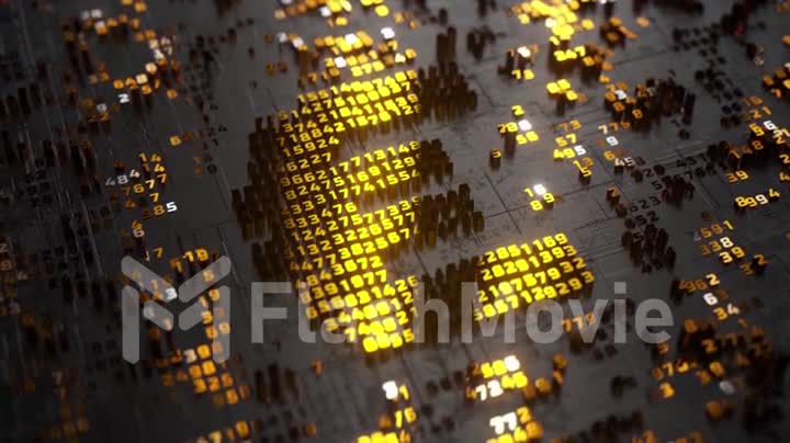 The concept of electronic transactions. Digital euro. Currency. Euro logo. Microcircuit. Black gold color. 3d animation