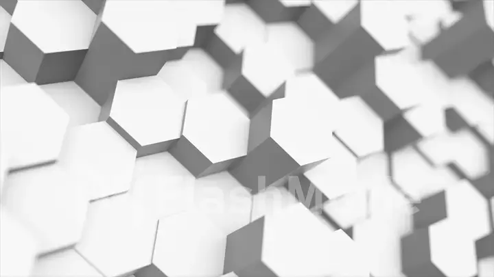 Random waving motion abstract background from hexagon geometric surface loop: light bright clean minimal hexagonal grid pattern, canvas in pure wall architectural white. 3d illustration