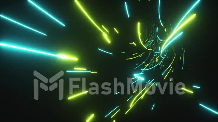 Futuristic digital technological abstract flight in a bright tunnel with luminous internet lines for network, big data, data center, server, internet, speed. Seamless loop 3d animation