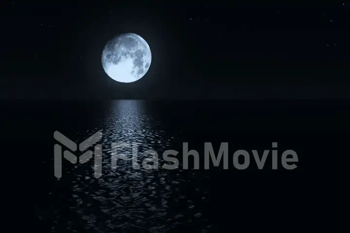 Moonlight path with low fool moon above the sea realistic 3d illustration