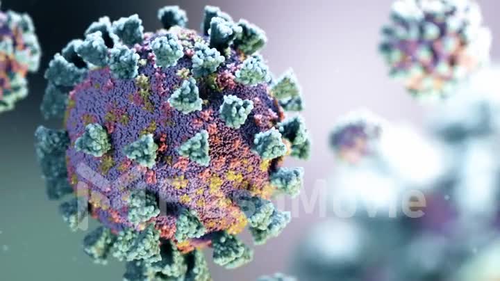 Rotation of coronavirus cells. Realistic animation for research. COVID-19 concept. also known as 2019-nCov. Seamless loop 3D Rendering.