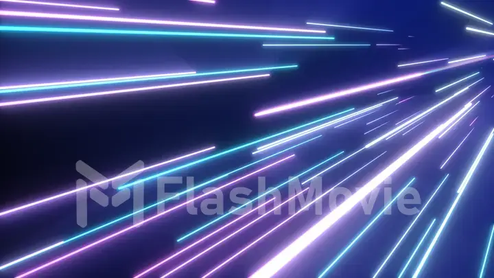 Neon pink blue light streaks. 3d illustration abstract motion background. Fluorescent ultraviolet light, laser neon lines.