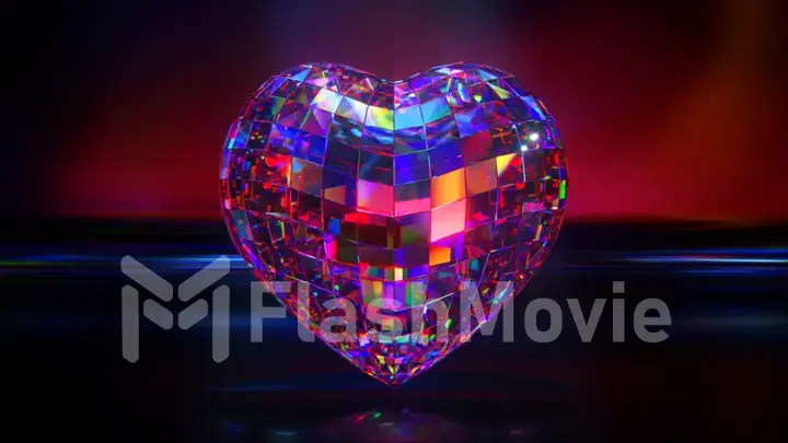 Diamond heartbeat. Crystal heart on a dark background. 3d illustration